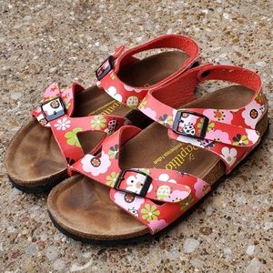 Papillio Red Ladybug Flowers Sandals Birkenstock Foot Bed 33 Youth 1